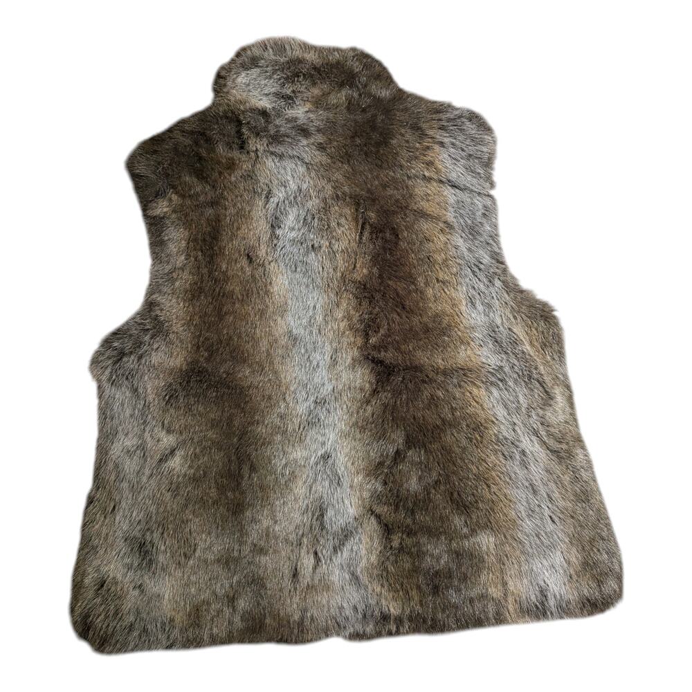 Vtg Y2K Blassport Brown Faux Fur Vinyl Lined Reversible Zip Up Vest Sz M - Picture 2 of 6